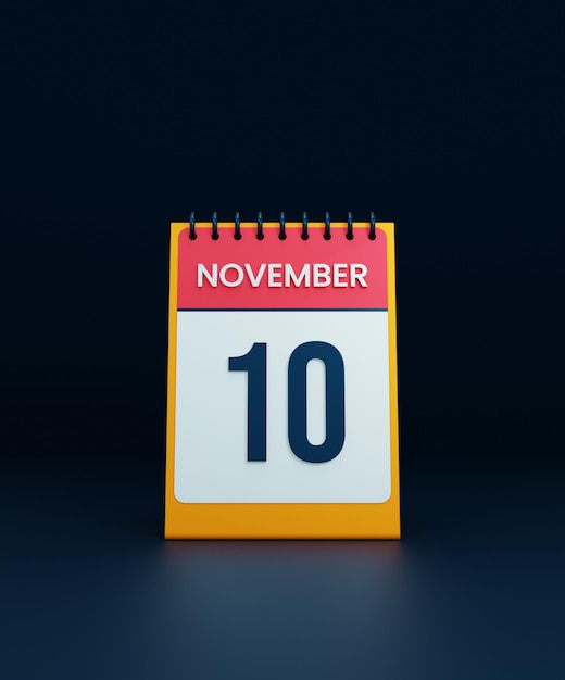 Novembre realistico calendario da tavolo icona illustrazione 3D data 10 novembre