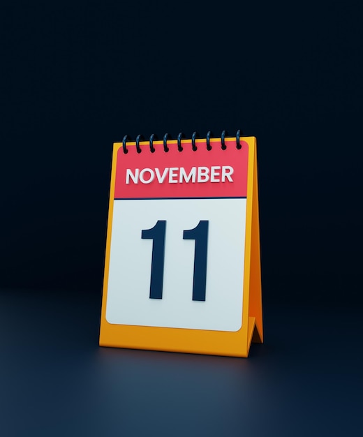 Novembre realistico calendario da tavolo icona illustrazione 3D data 11 novembre