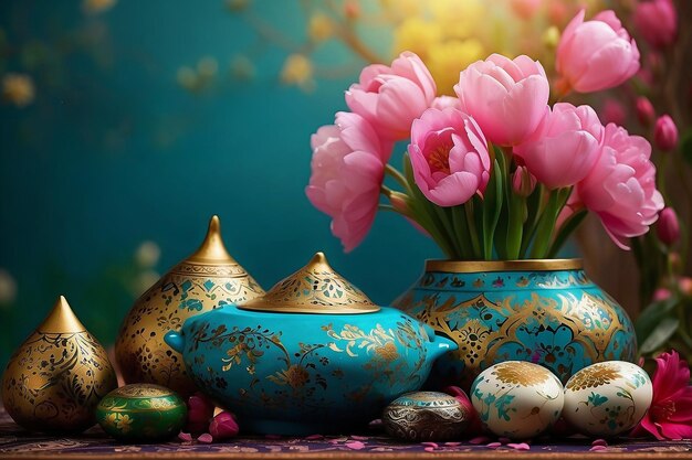 Nowruz International Day Template Social Media Banner Invitation Card con fiori di primavera