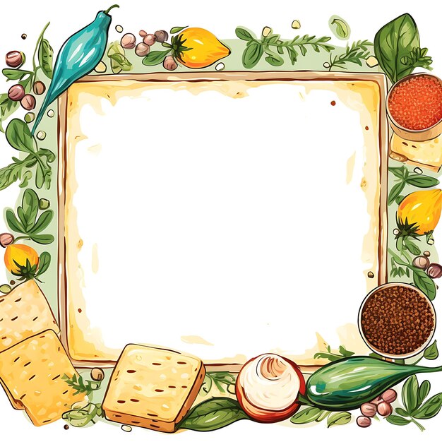 Nowruz Iran Scribbles Frame Disegni festivi per la cultura e la cucina iraniana, stagioni di cibi e bevande