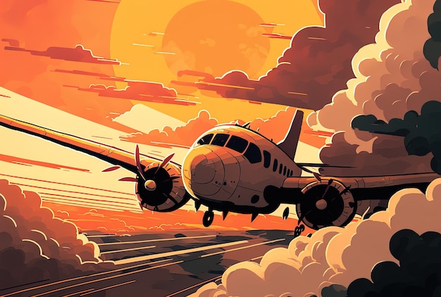 Nubi aerei e tramonto durante il volo