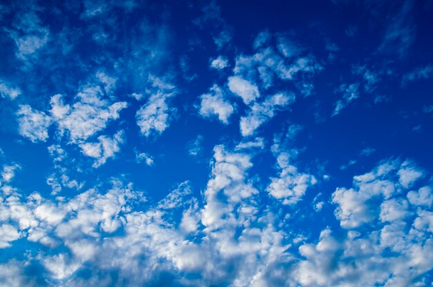 Nubi cumuliformi bianche contro il cielo blu