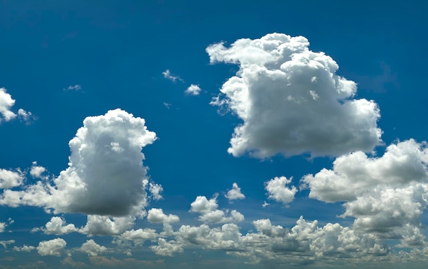 Nubi cumuliformi bianche e gonfie sul cielo blu estivo