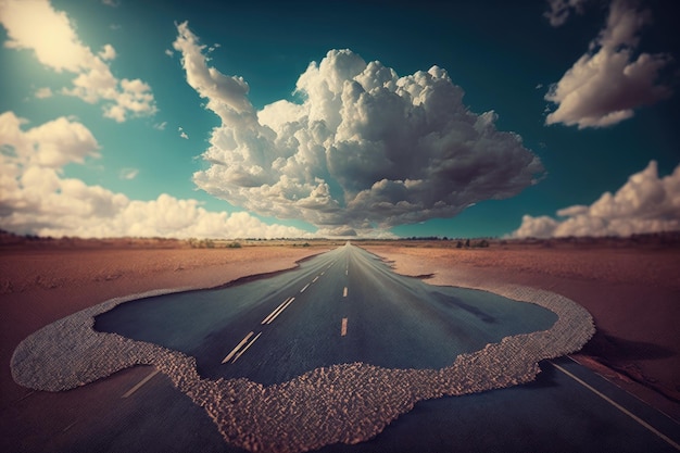 Nubi nel cielo e una strada di asfalto Sullo sfondo di una strada
