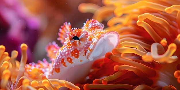 Nudibranchi vibranti in un ecosistema di barriera corallina uno studio sulla biodiversità oceanica e la vita marina fotografie sottomarine colorate per uso educativo AI