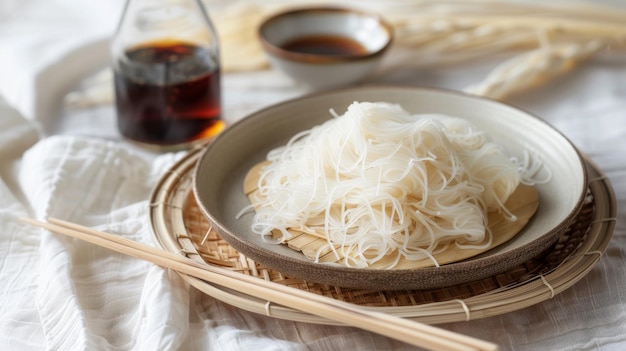 Nudles Shirataki e salsa di soia sulla tavola