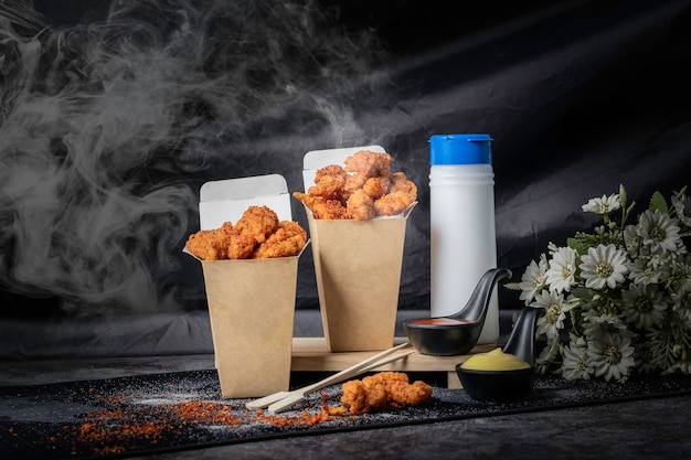 Nuggets piccante delizioso sfondo nero affumicato