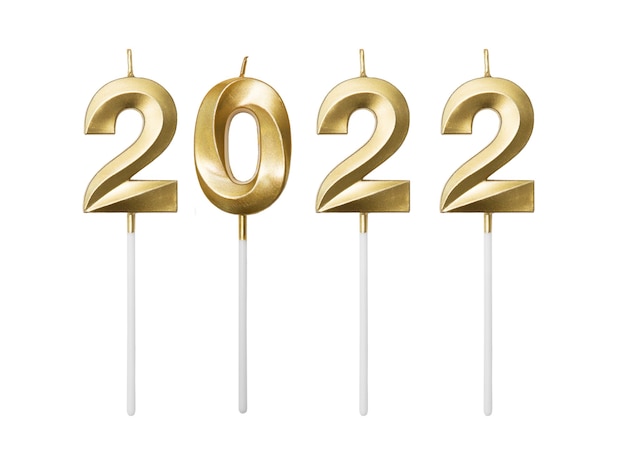 numeri 2022 su sfondo bianco Candele dorate del nuovo anno 2022 Isolato