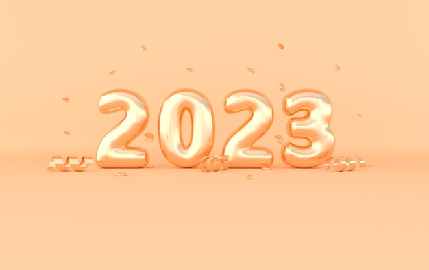 Numeri di felice anno nuovo 2023 Cifre dorate e coriandoli per la celebrazione di Natale Golden 2023