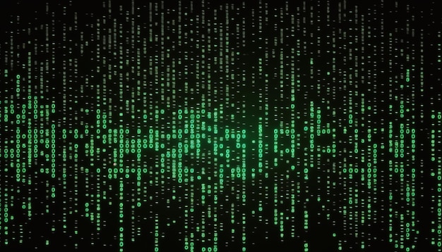Numeri in caduta del codice binario dello sfondo digitale a matrice con codice danneggiato effetto rumore