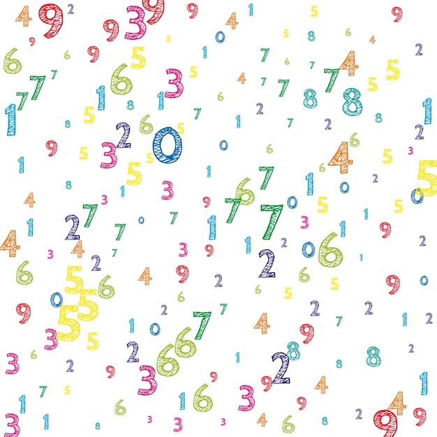 Numeri ordinati colorati in caduta Concetto di studio di matematica con cifre volanti Magnifico banner di matematica per il ritorno a scuola su sfondo bianco Illustrazione vettoriale di numeri in caduta