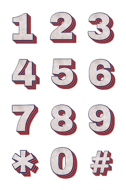 Numeri png tipografia retro stampabile
