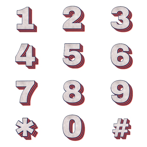 Numeri png tipografia retro stampabile