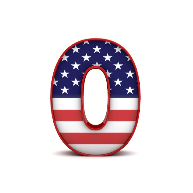Numero 0 stelle e strisce bandiera americana lettering font 3D Rendering