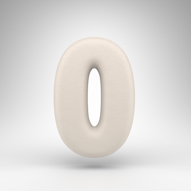 Numero 0 su sfondo bianco. Numero rendeWhite 3D in pelle bianca con struttura della pelle.