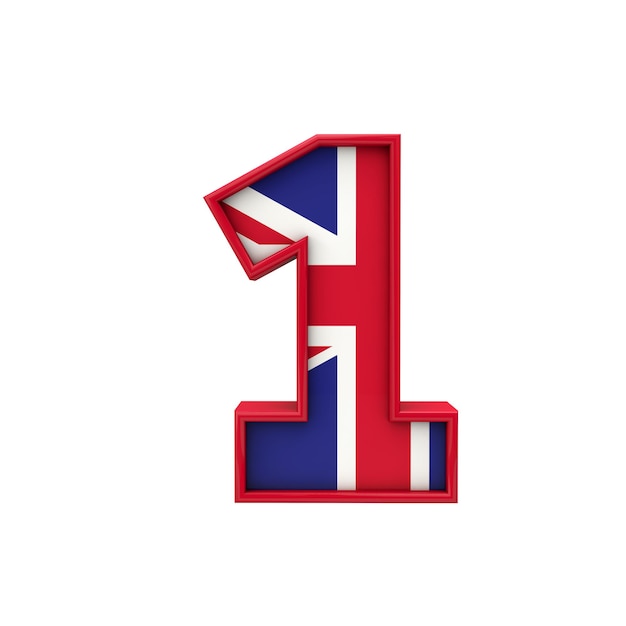 Numero 1 Union Jack font Gran Bretagna bandiera lettering 3D Rendering