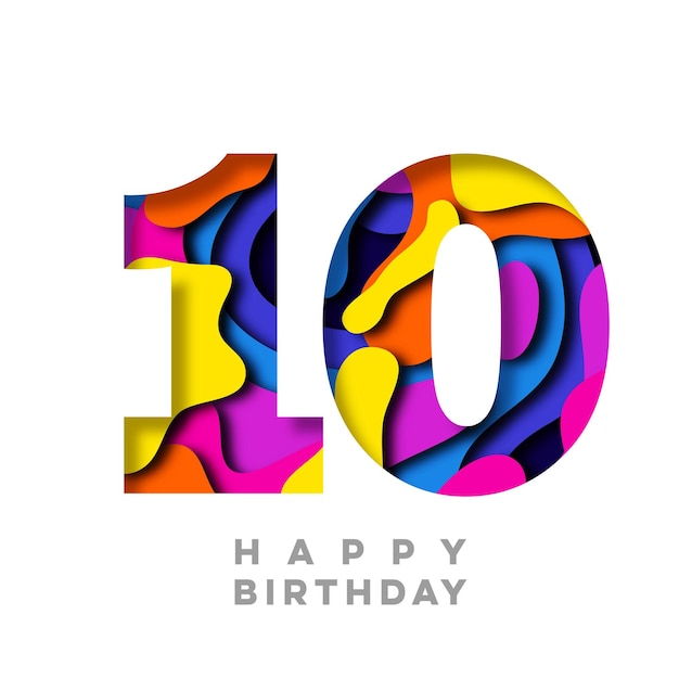 Numero 10 Buon compleanno carta colorata ritagliata design