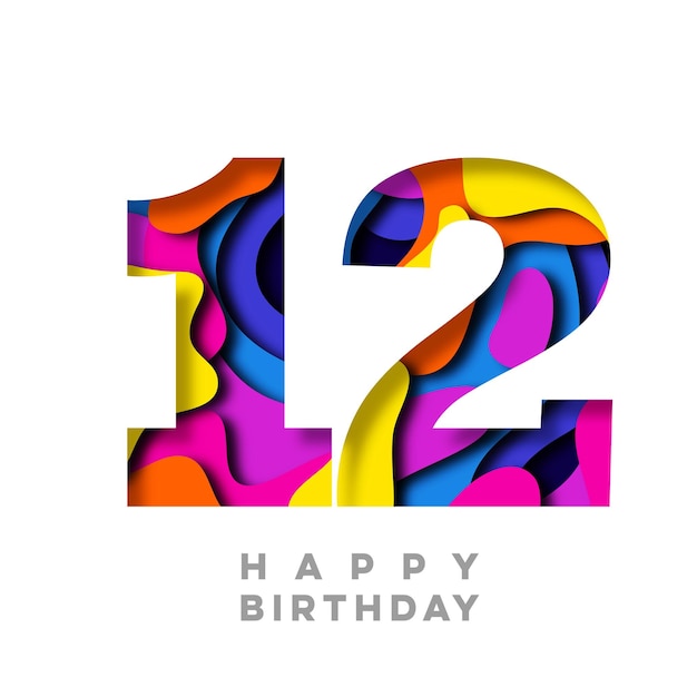 Numero 12 Buon compleanno carta colorata ritagliata design