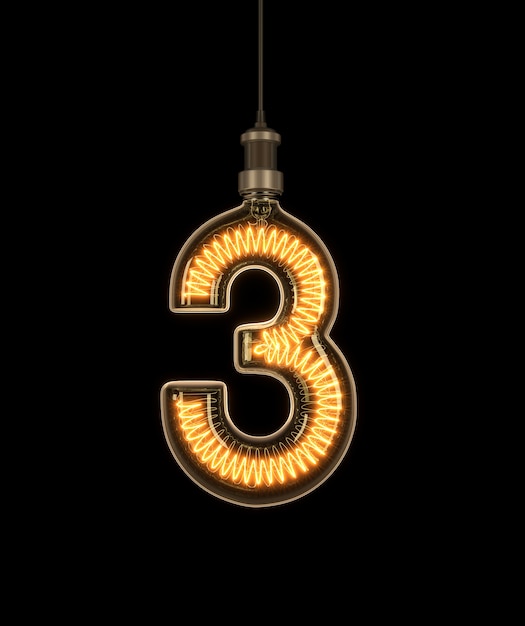 Numero 3, alfabeto fatto di lampadina.