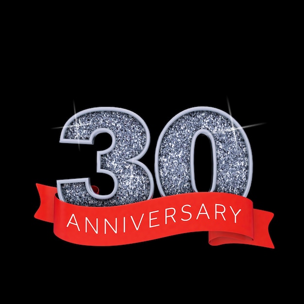 Numero 30 argento scintillante anniversario celebrazione banner 3D Render