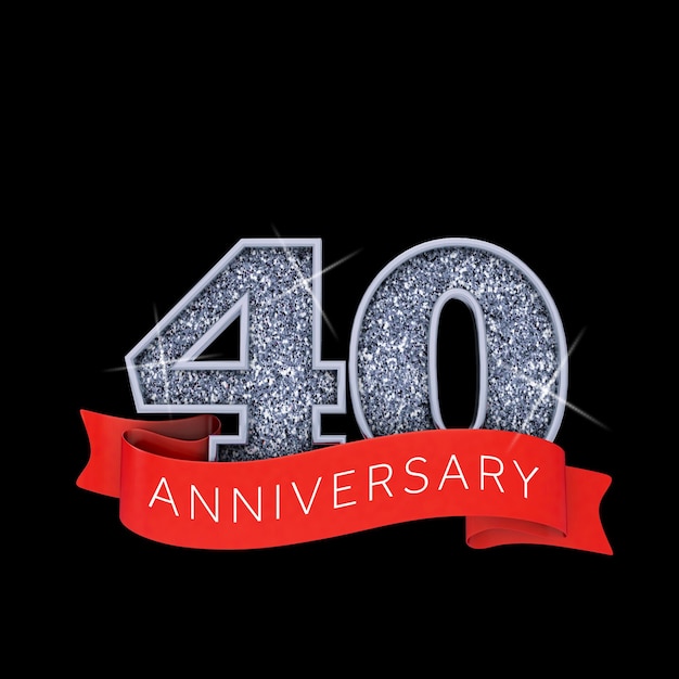 Numero 40 argento scintillante anniversario celebrazione banner 3D Render