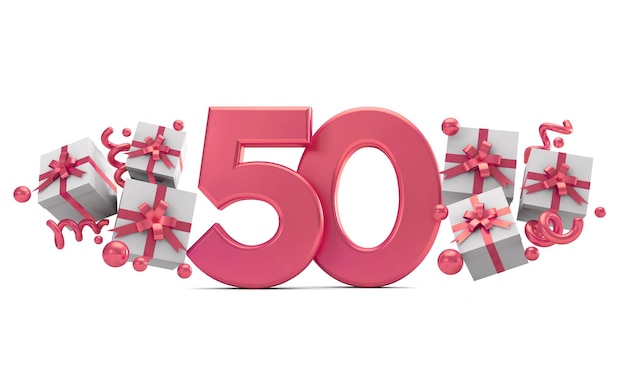 Numero 50 rosa compleanno celebrazione numero con scatole regalo Rendering 3D