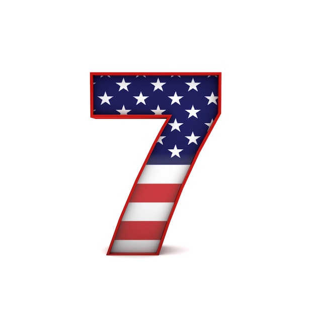 Numero 7 stelle e strisce bandiera americana lettering font 3D Rendering