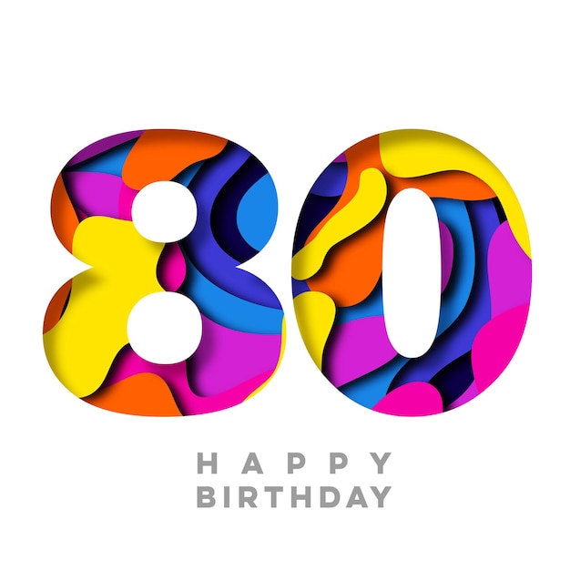 Numero 80 Buon compleanno carta colorata ritagliata design