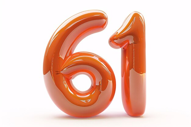 numero arancione 6 in colore arancione con uno sfondo bianco 61 numero di palloncino rendering 3D Childrens Da