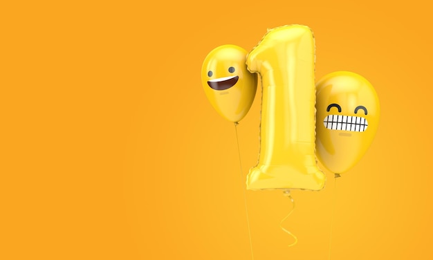 Numero ballloon compleanno con emoji facce palloncini d rendering