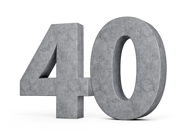 Numero concreto 3d quaranta 40 cifre fatte di pietra grigia di cemento su sfondo bianco illustrazione 3d