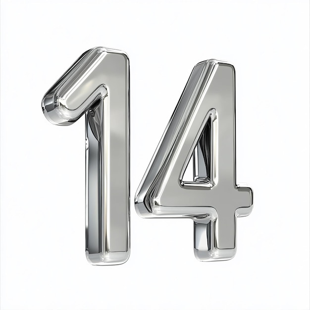 Numero d'argento 3d 14 isolato su sfondo bianco
