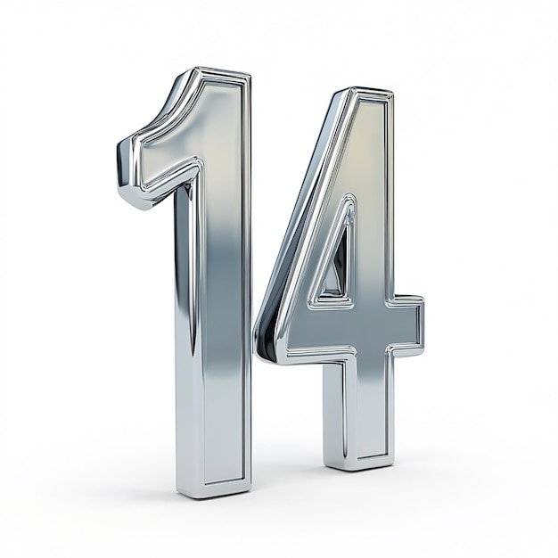 Numero d'argento 3d 14 isolato su sfondo bianco