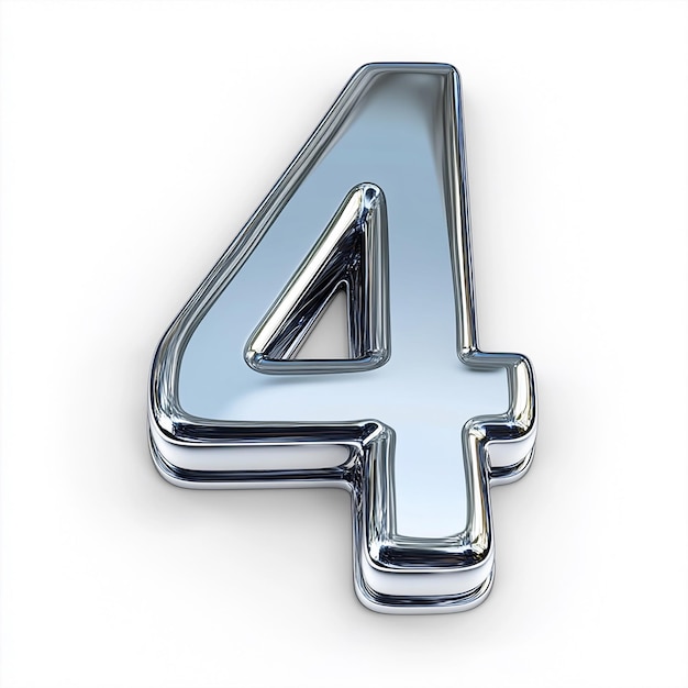 Numero d'argento 3d 4 isolato su sfondo bianco