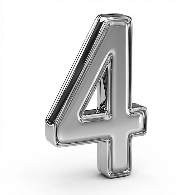 Numero d'argento 3d 4 isolato su sfondo bianco