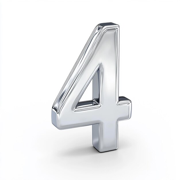 Numero d'argento 3d 4 isolato su sfondo bianco