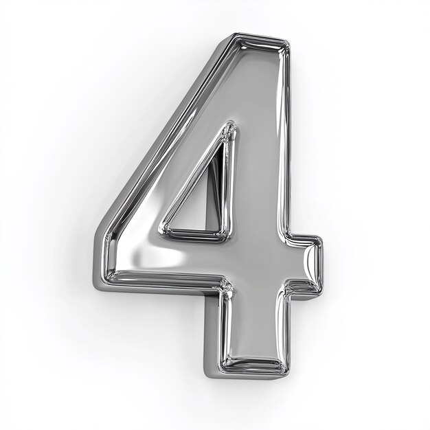 Numero d'argento 3d 4 isolato su sfondo bianco