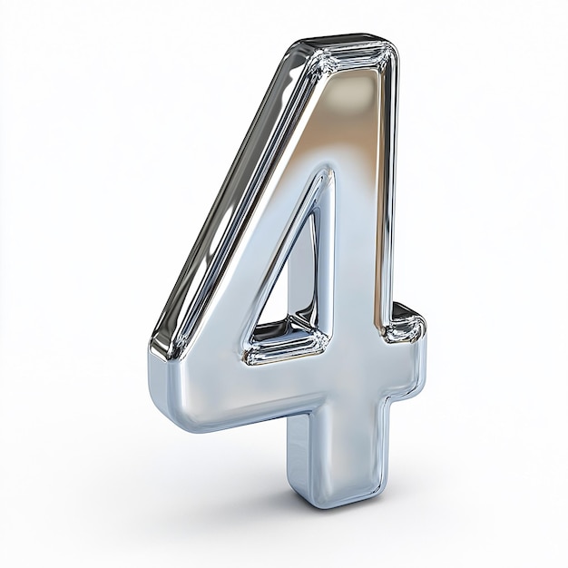 Numero d'argento 3d 4 isolato su sfondo bianco