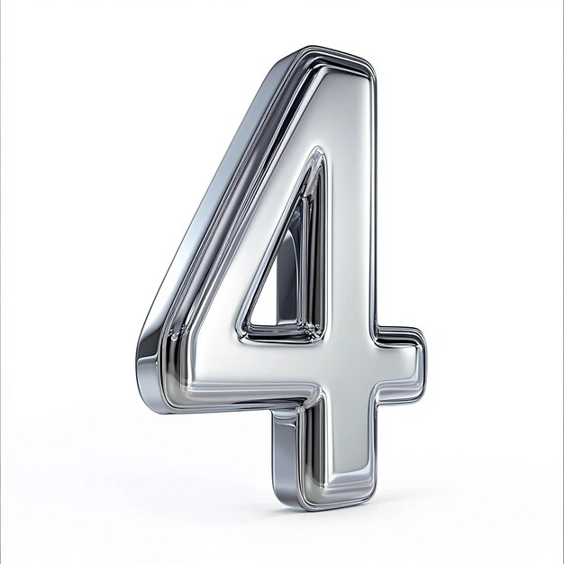Numero d'argento 3d 4 isolato su sfondo bianco