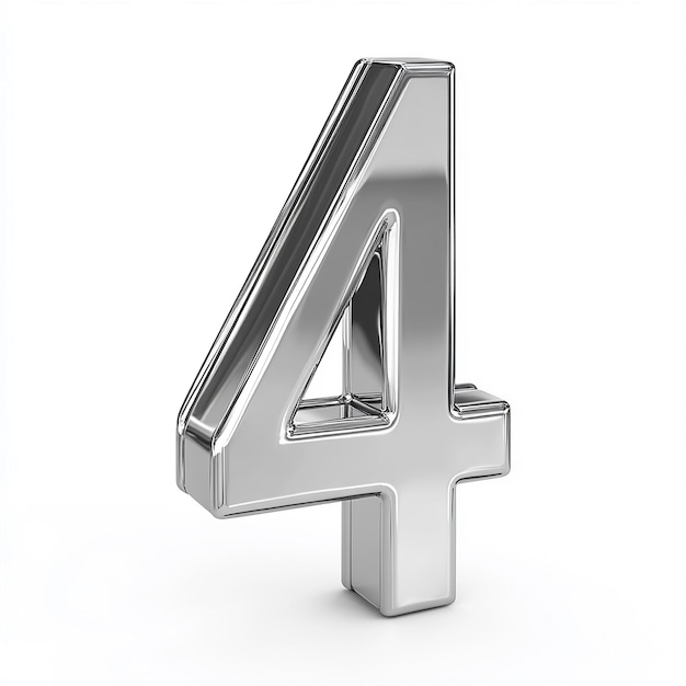 Numero d'argento 3d 4 isolato su sfondo bianco