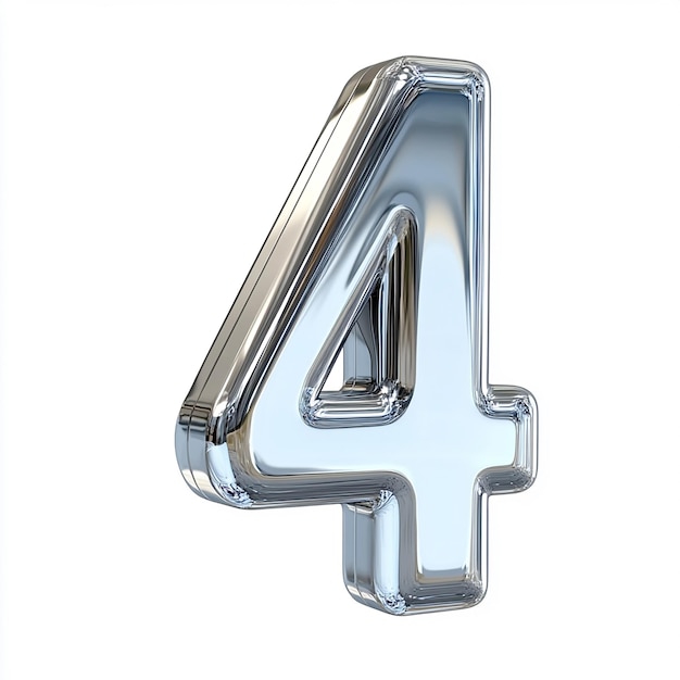 Numero d'argento 3d 4 isolato su sfondo bianco