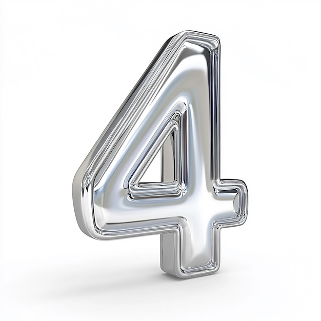 Numero d'argento 3d 4 isolato su sfondo bianco