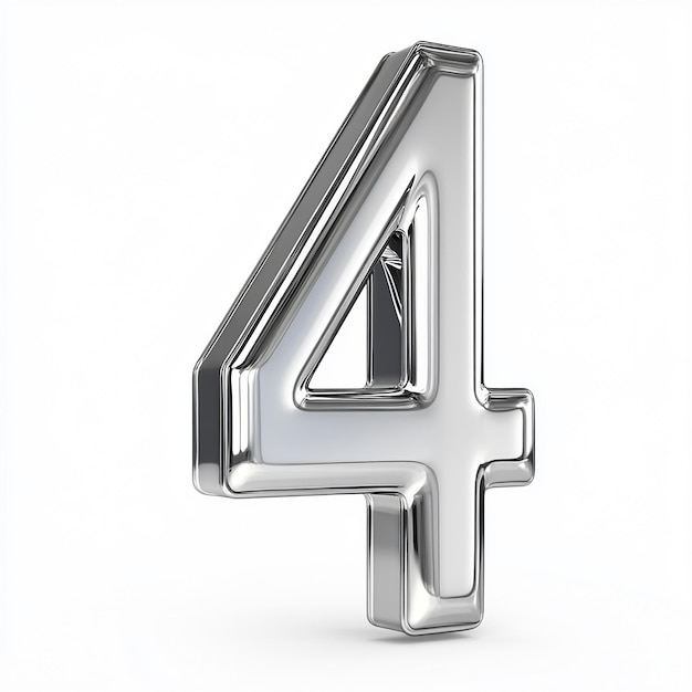 Numero d'argento 3d 4 isolato su sfondo bianco