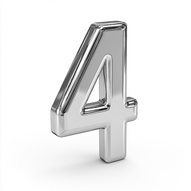 Numero d'argento 3d 4 isolato su sfondo bianco