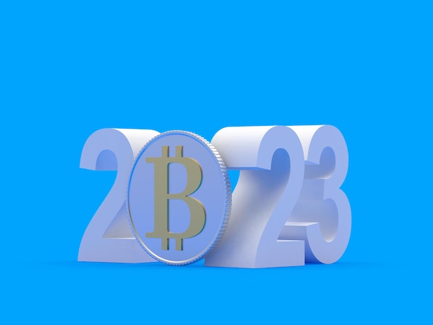 Numero d'argento di Capodanno con segno bitcoin. 3D