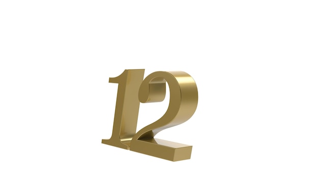 Numero d'oro 12 3d illustrazione undici rendering