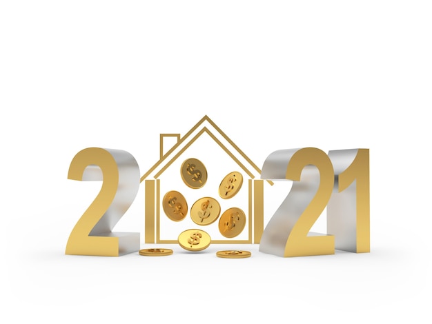 Numero d'oro 2021 e icona della casa con monete