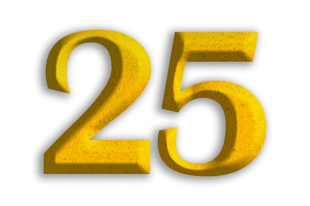 Numero d'oro 3d 25 isolato su sfondo trasparente