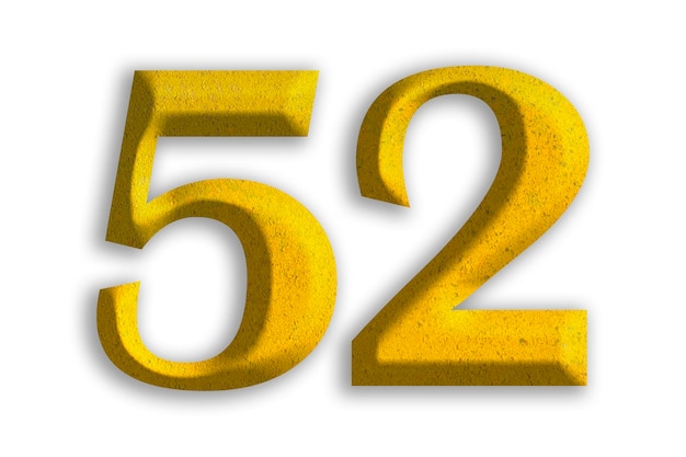 Numero d'oro 3d 52 isolato su sfondo trasparente