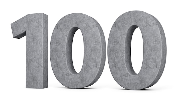 Numero di cemento 3d Cento 100 cifre fatte di pietra di cemento grigio su sfondo bianco Illustrazione 3d